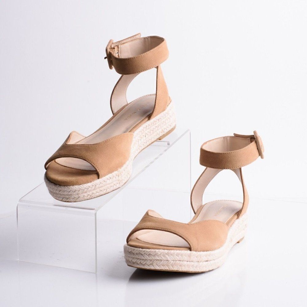 Pelle Moda Womens Espadrilles Oxford Latte Kid Suede Platform Sandals US 6 New
